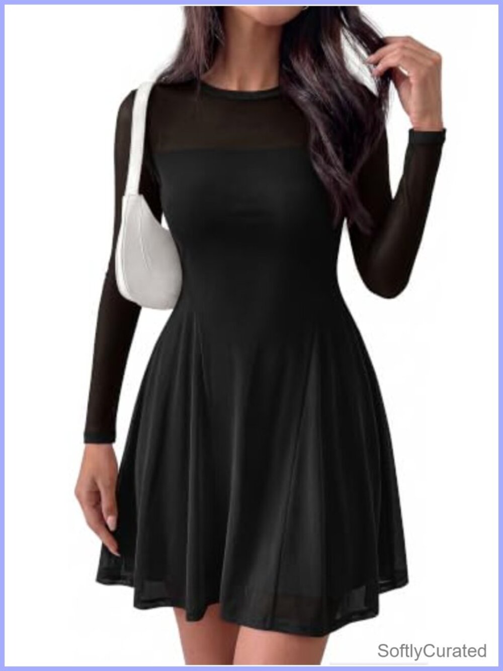 Women's Sheer Mesh Long Sleeve Mini Dress A-Line Cocktail Party - Picture 5 of 6